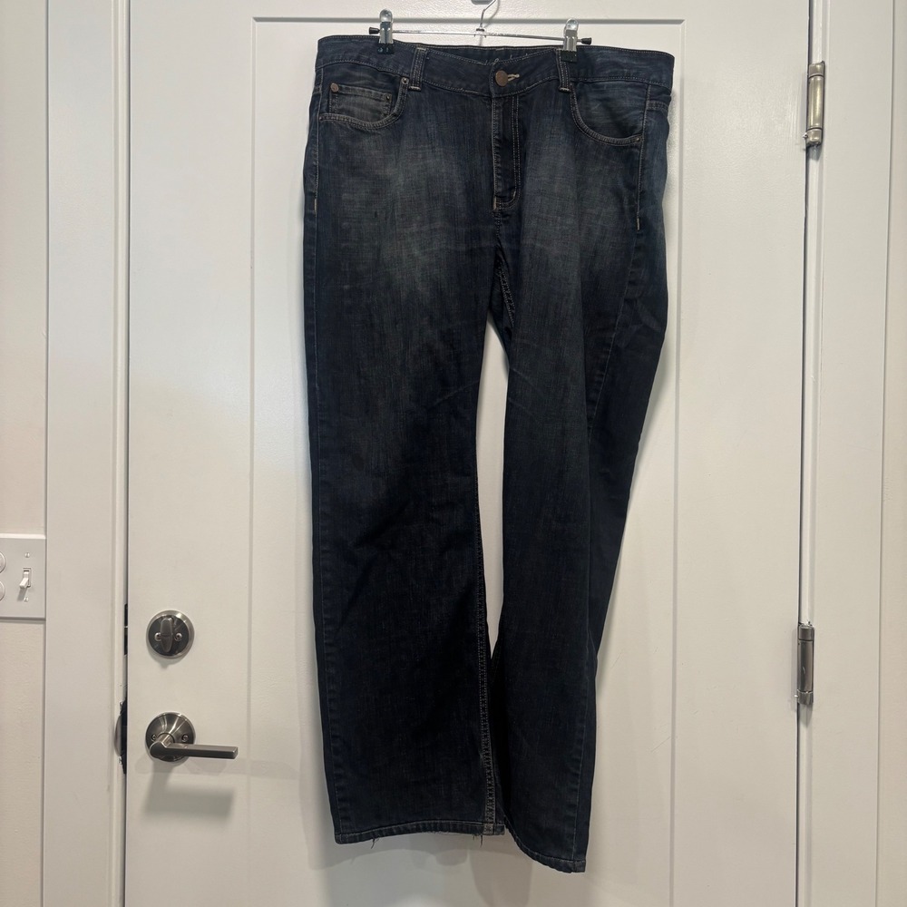 Spykar Mens Dark Wash Straight Leg Denim Jeans Blue Distressed Hems